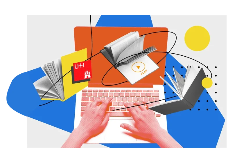 Illustration showing a laptop and hands